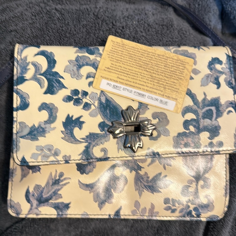 Patricia Nash Cream and Blue Floral Crossbody Bag